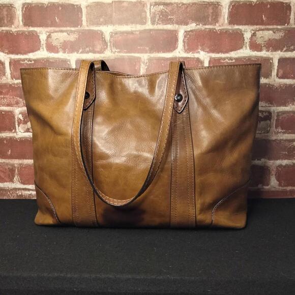 Frye Melissa Leather Shopper Tote Cognac Brown Handbag Purse - Picture 2 of 9